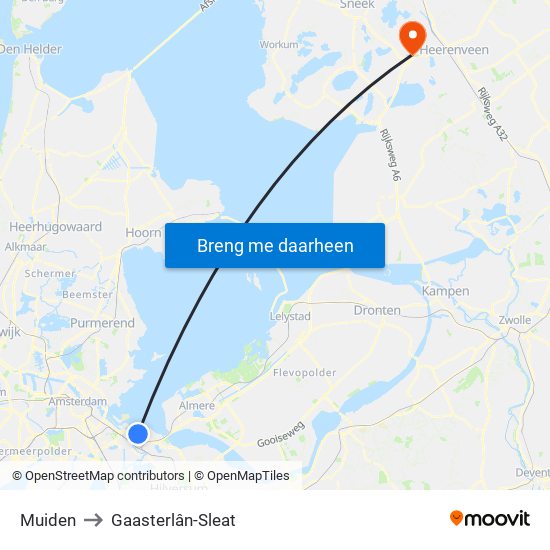 Muiden to Gaasterlân-Sleat map