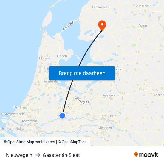 Nieuwegein to Gaasterlân-Sleat map