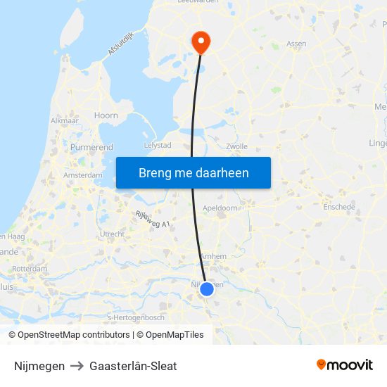 Nijmegen to Gaasterlân-Sleat map