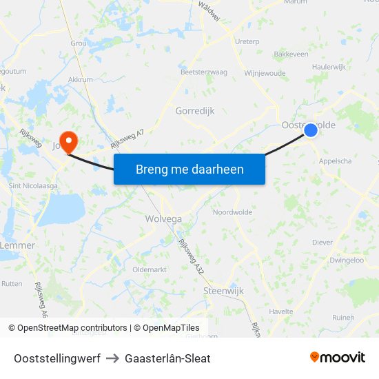 Ooststellingwerf to Gaasterlân-Sleat map
