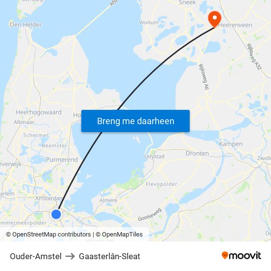 Ouder-Amstel to Gaasterlân-Sleat map