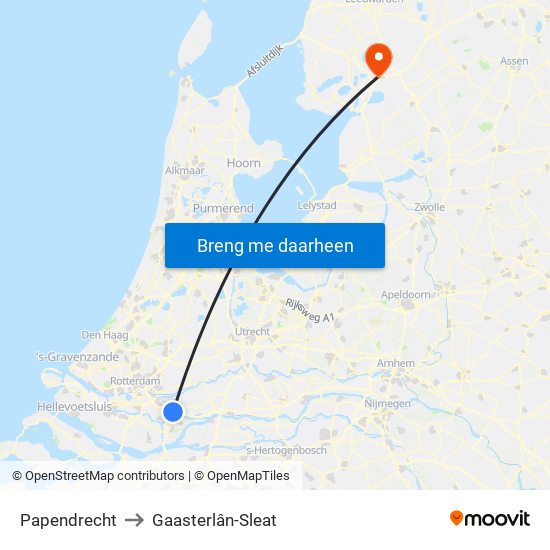 Papendrecht to Gaasterlân-Sleat map