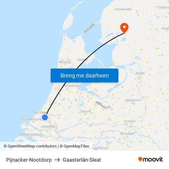 Pijnacker-Nootdorp to Gaasterlân-Sleat map