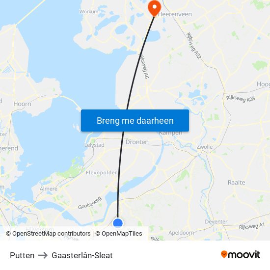 Putten to Gaasterlân-Sleat map