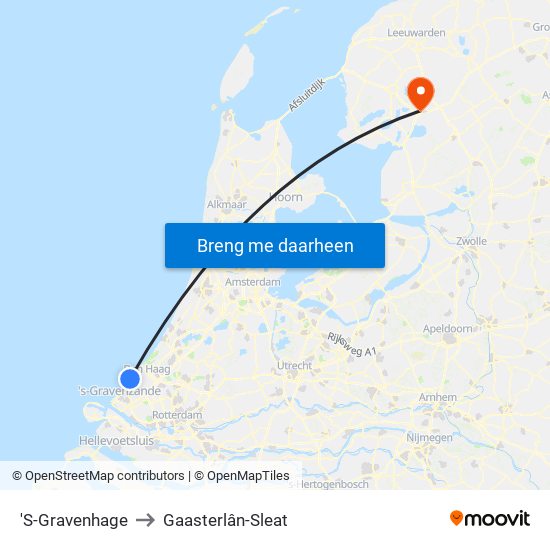 'S-Gravenhage to Gaasterlân-Sleat map