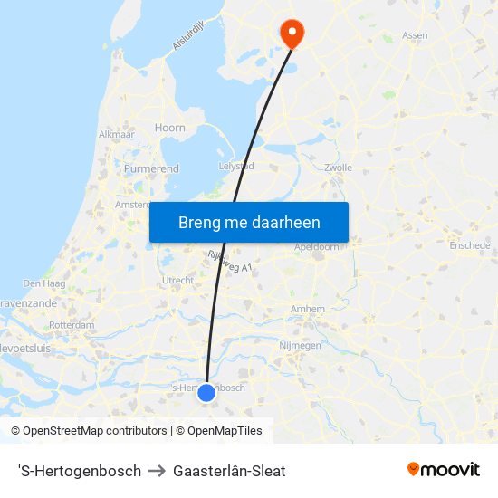 'S-Hertogenbosch to Gaasterlân-Sleat map