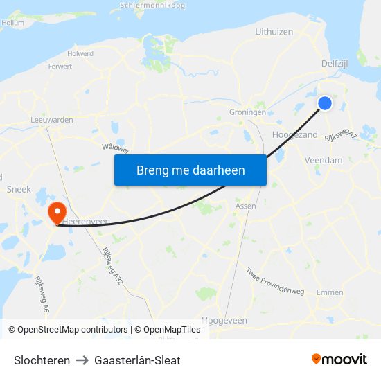 Slochteren to Gaasterlân-Sleat map