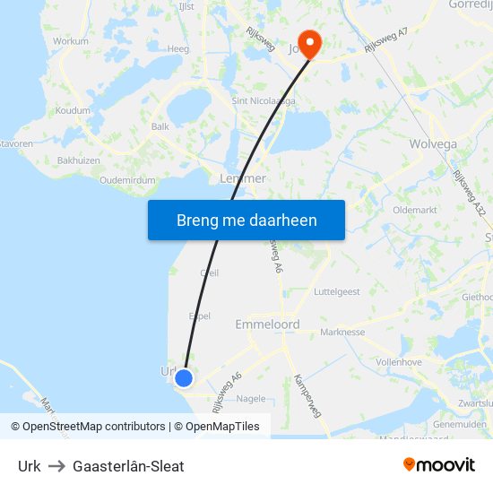 Urk to Gaasterlân-Sleat map