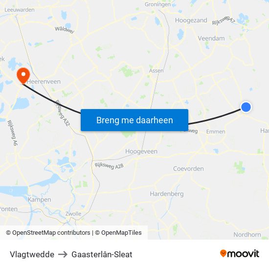 Vlagtwedde to Gaasterlân-Sleat map
