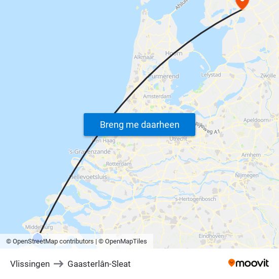 Vlissingen to Gaasterlân-Sleat map