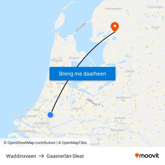 Waddinxveen to Gaasterlân-Sleat map
