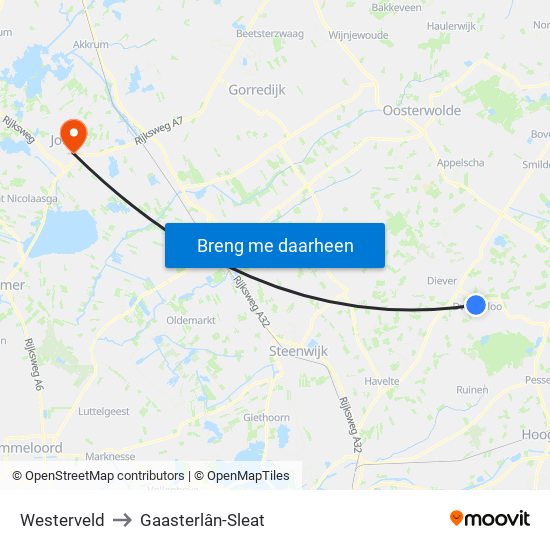 Westerveld to Gaasterlân-Sleat map