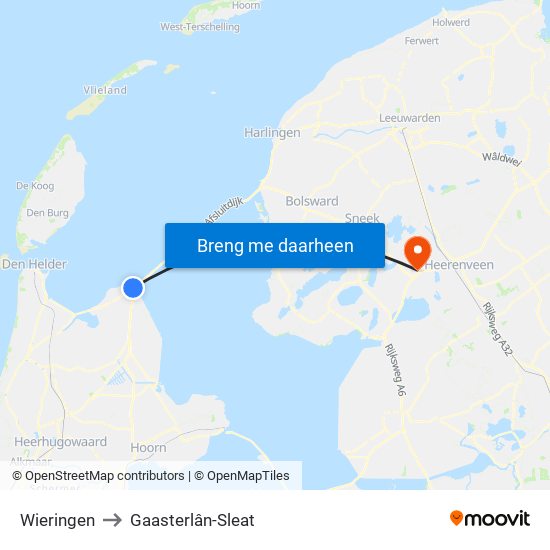 Wieringen to Gaasterlân-Sleat map