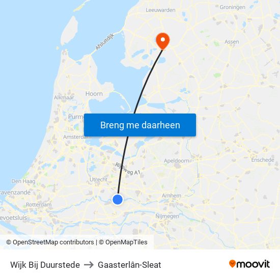 Wijk Bij Duurstede to Gaasterlân-Sleat map