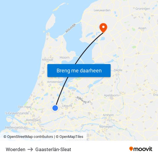 Woerden to Gaasterlân-Sleat map