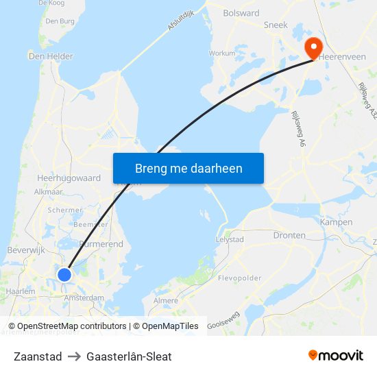 Zaanstad to Gaasterlân-Sleat map