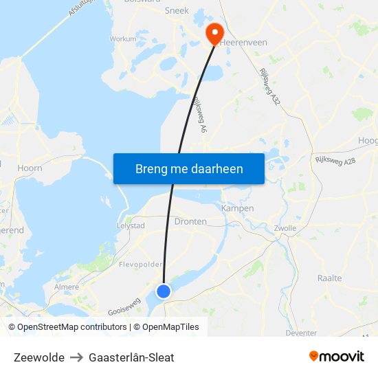 Zeewolde to Gaasterlân-Sleat map