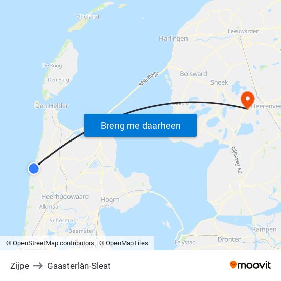 Zijpe to Gaasterlân-Sleat map