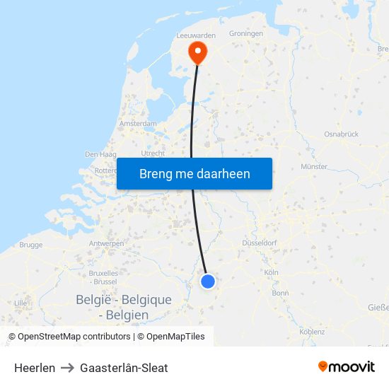 Heerlen to Gaasterlân-Sleat map