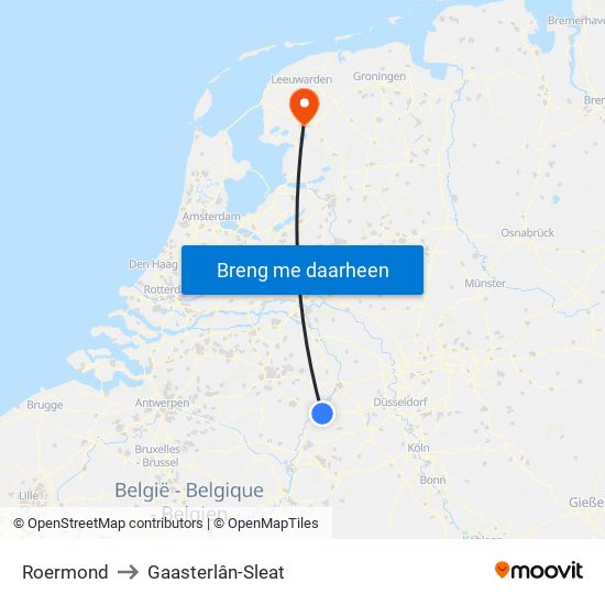 Roermond to Gaasterlân-Sleat map