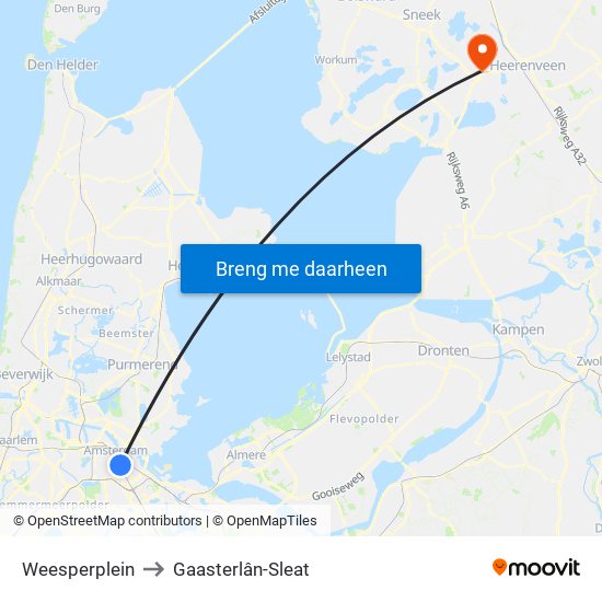 Weesperplein to Gaasterlân-Sleat map