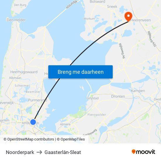Noorderpark to Gaasterlân-Sleat map