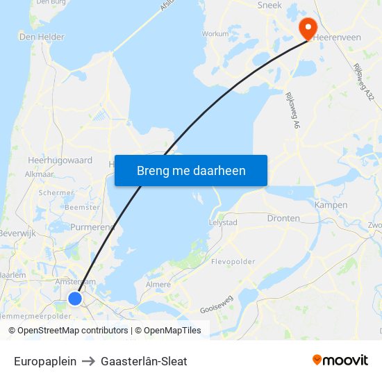 Europaplein to Gaasterlân-Sleat map