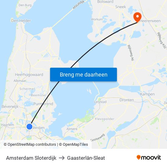 Amsterdam Sloterdijk to Gaasterlân-Sleat map