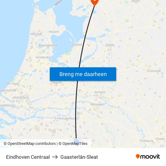 Eindhoven Centraal to Gaasterlân-Sleat map