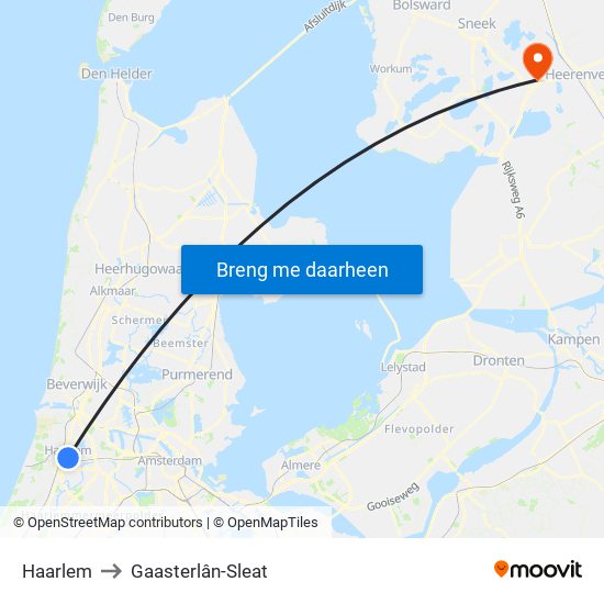 Haarlem to Gaasterlân-Sleat map