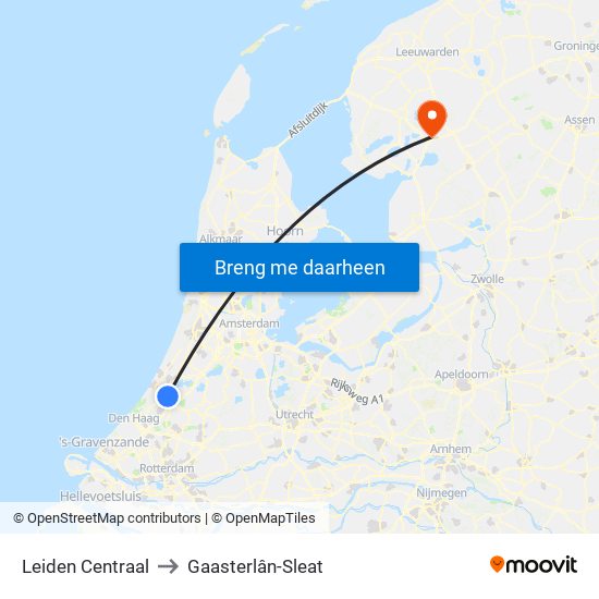 Leiden Centraal to Gaasterlân-Sleat map