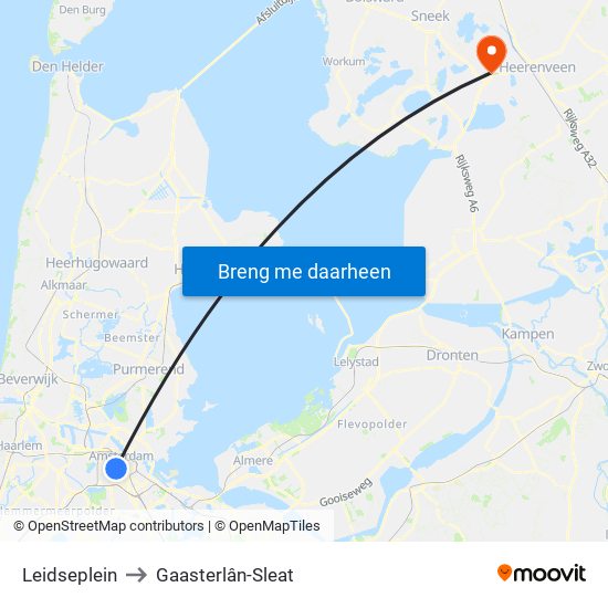 Leidseplein to Gaasterlân-Sleat map