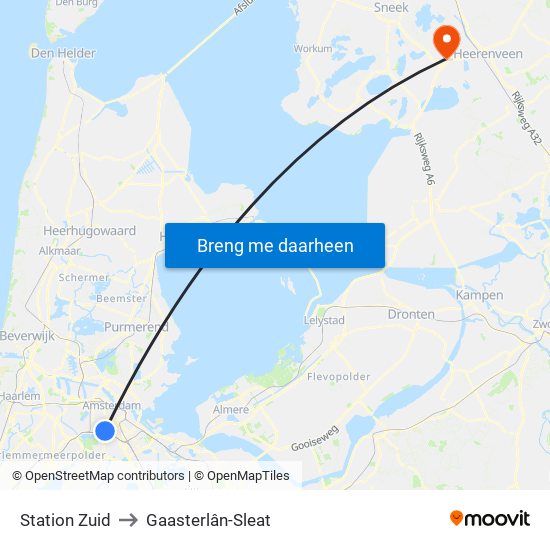 Station Zuid to Gaasterlân-Sleat map