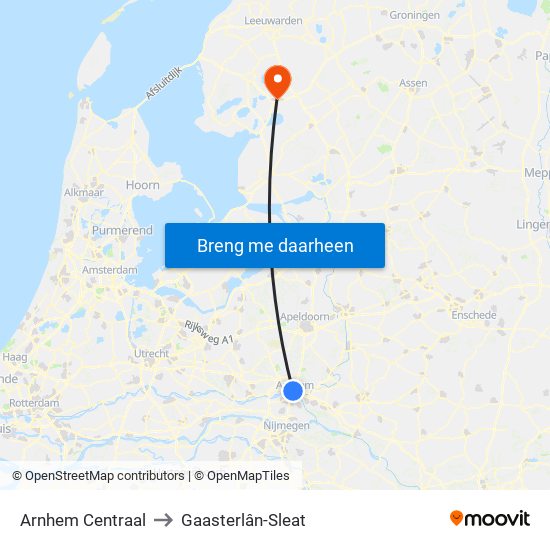 Arnhem Centraal to Gaasterlân-Sleat map