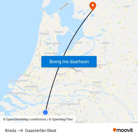 Breda to Gaasterlân-Sleat map