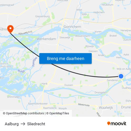 Aalburg to Sliedrecht map