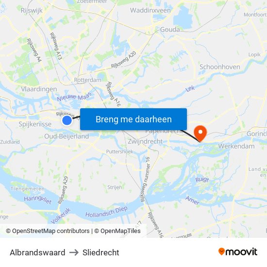 Albrandswaard to Sliedrecht map