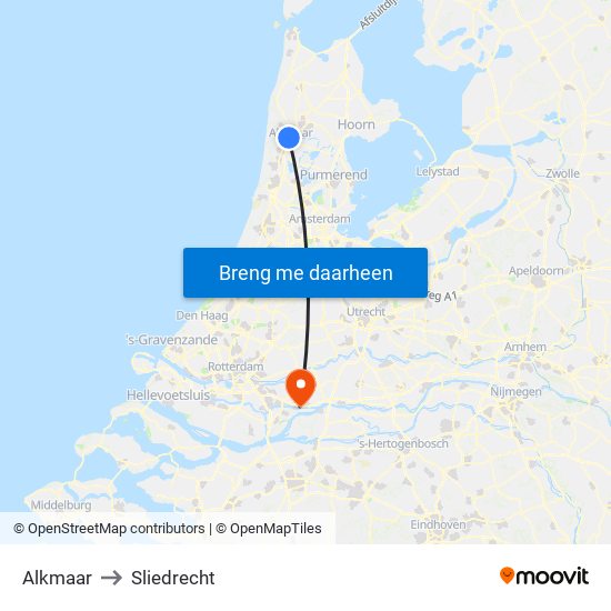 Alkmaar to Sliedrecht map