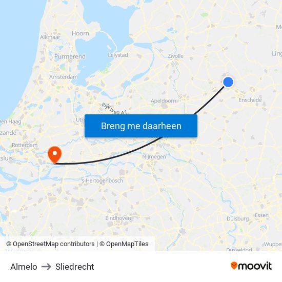Almelo to Sliedrecht map