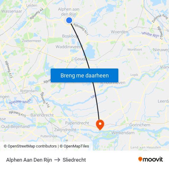 Alphen Aan Den Rijn to Sliedrecht map