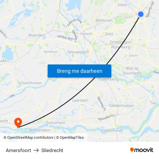 Amersfoort to Sliedrecht map