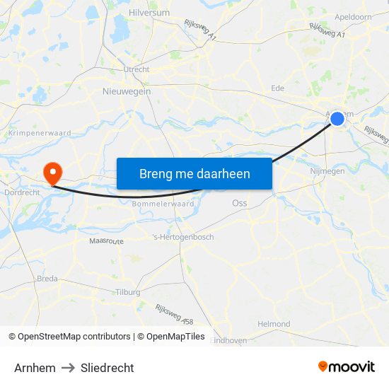 Arnhem to Sliedrecht map