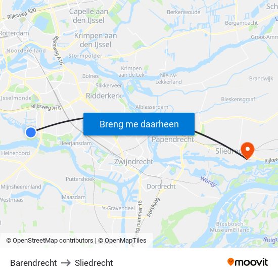 Barendrecht to Sliedrecht map