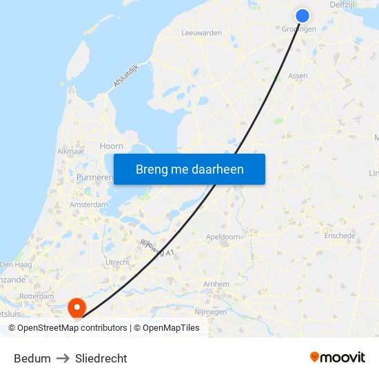 Bedum to Sliedrecht map