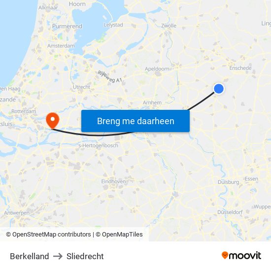 Berkelland to Sliedrecht map