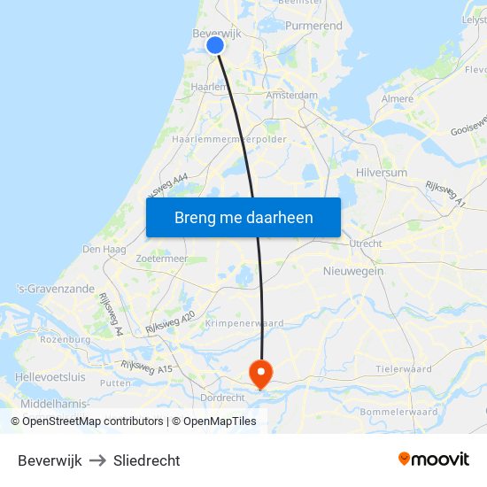 Beverwijk to Sliedrecht map