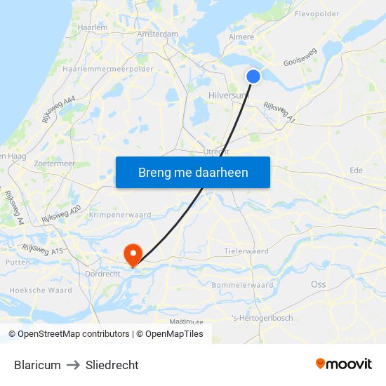 Blaricum to Sliedrecht map