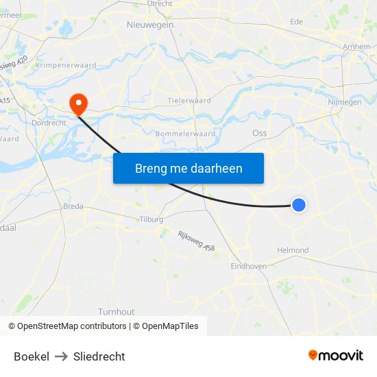 Boekel to Sliedrecht map