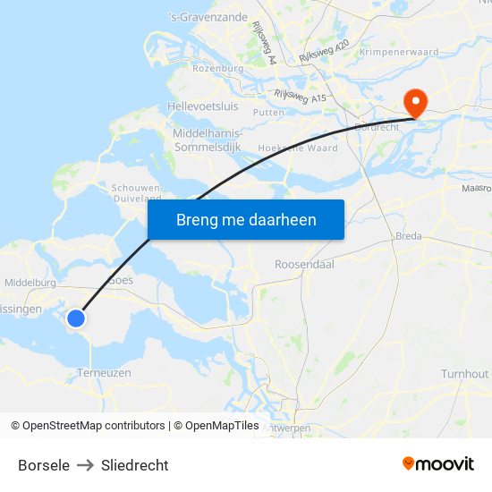 Borsele to Sliedrecht map