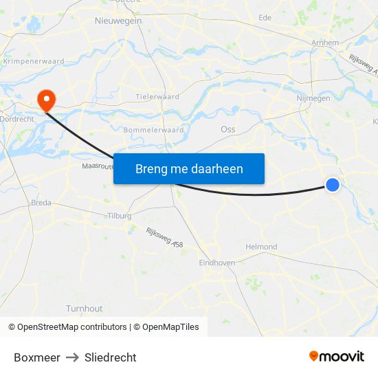 Boxmeer to Sliedrecht map